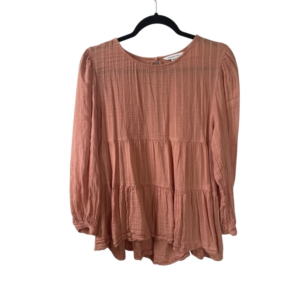 Aeo Oversized Tiered Peasant Blouse Peach M